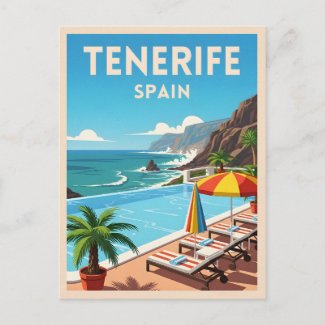 Retro Vintage Travel Tenerife Spain Seaside Coast