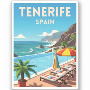 Retro Vintage Travel Tenerife Spain Seaside Coast Sticker