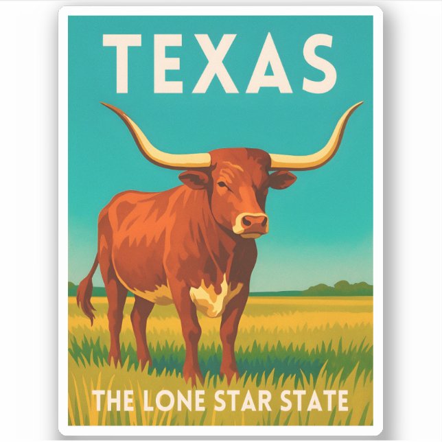 Retro Vintage Travel Texas Longhorn Cattle Sticker (Front)
