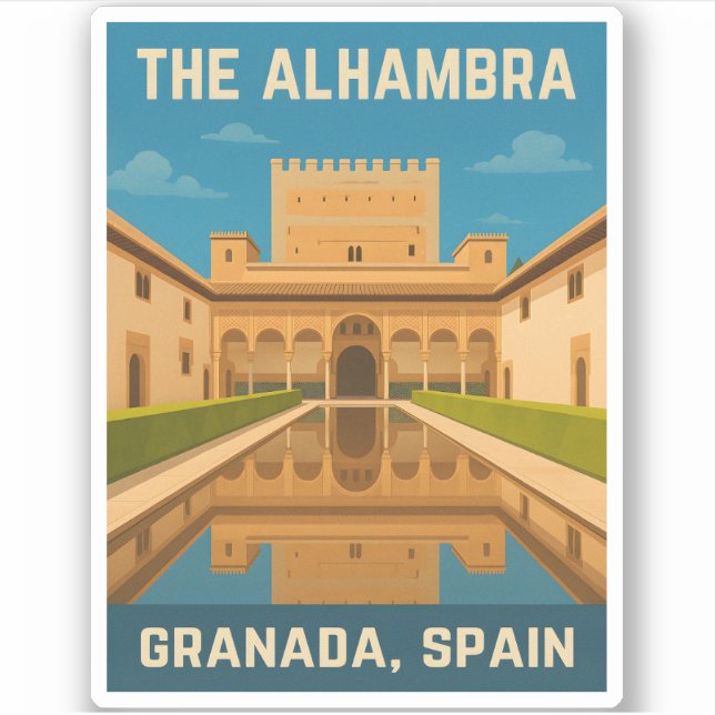 Retro Vintage Travel The Alhambra Granada Spain Sticker (Front)