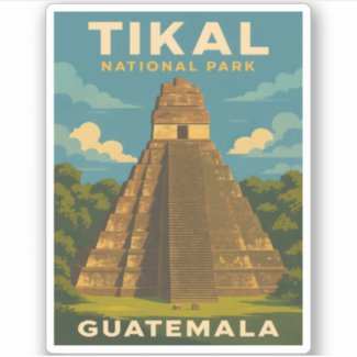 Retro Vintage Travel Tikal National Park Guatemala