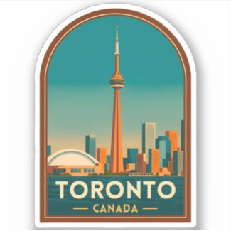 Retro Vintage Travel Toronto Canada Skyline Scenic