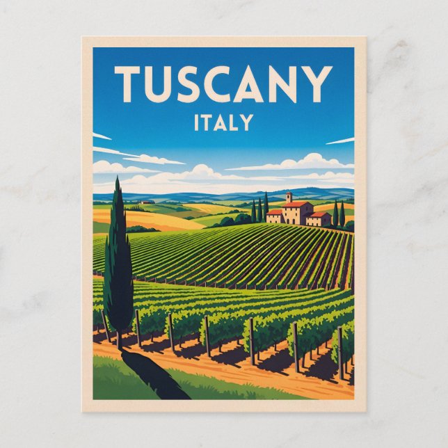 Retro Vintage Travel Tuscany Italy Vineyard  Postcard (Front)