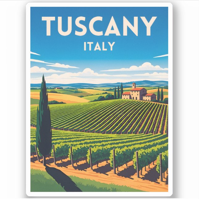 Retro Vintage Travel Tuscany Italy Vineyard  Sticker (Front)
