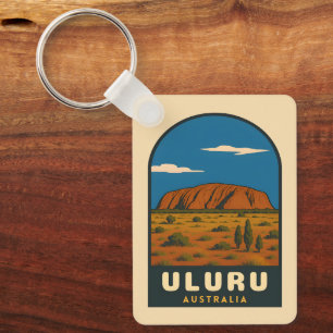 Retro Vintage Travel Uluru Australia Landscape Keychain