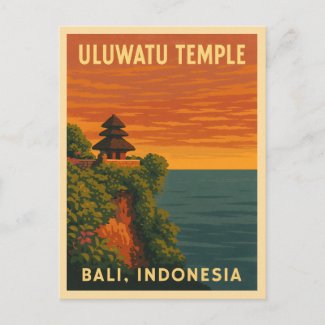 Retro Vintage Travel Uluwatu Temple Bali Seaside