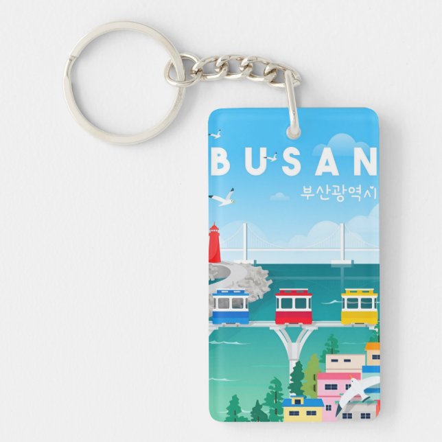 retro vintage travel vacation Busan korea Keychain (Front)