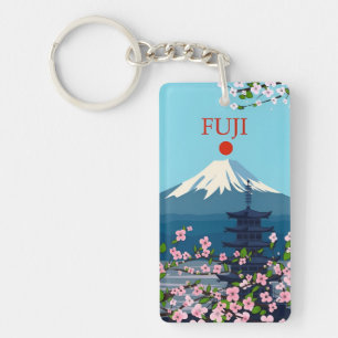 retro vintage travel vacation souvenir Japan fuji Keychain
