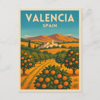 Retro Vintage Travel Valencia Spain Orange Farm