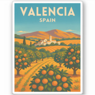 Retro Vintage Travel Valencia Spain Orange Farm Sticker