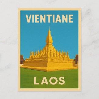 Retro Vintage Travel Vientiane Laos Golden Temple