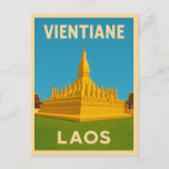 Retro Vintage Travel Vientiane Laos Golden Temple Postcard