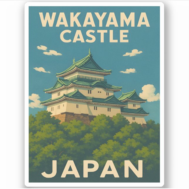 Retro Vintage Travel Wakayama Castle Japan Sticker (Front)