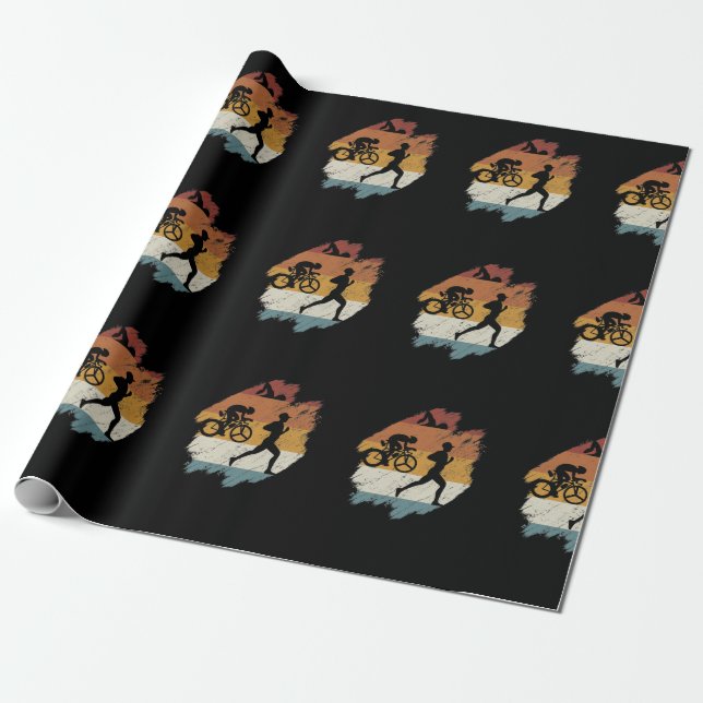 Retro vintage Triathlon Wrapping Paper (Unrolled)
