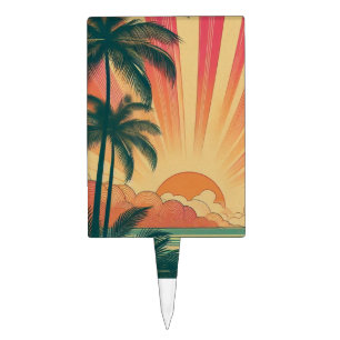 Retro/vintage tropical/Hawaiian sunset Cake Topper