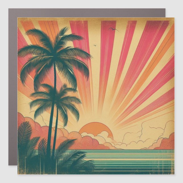 Retro/vintage tropical/Hawaiian sunset  Car Magnet (Front)