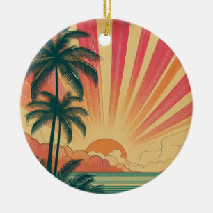 Retro/vintage tropical/Hawaiian sunset  Ceramic Ornament