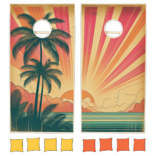 Retro/vintage tropical/Hawaiian sunset  Cornhole Set