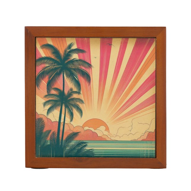 Retro/vintage tropical/Hawaiian sunset  Desk Organizer (Front)