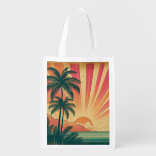 Retro/vintage tropical/Hawaiian sunset Grocery Bag