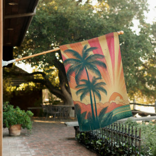 Retro/vintage tropical/Hawaiian sunset House Flag