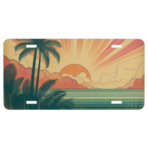 Retro/vintage tropical/Hawaiian sunset  License Plate