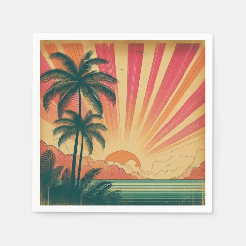 Retrovintage tropicalHawaiian sunset  Napkins