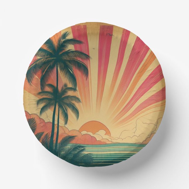 Retro/vintage tropical/Hawaiian sunset  Paper Bowls (Front)