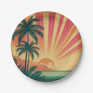 Retro/vintage tropical/Hawaiian sunset Paper Plates