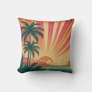 Retro/vintage tropical/Hawaiian sunset  Throw Pillow