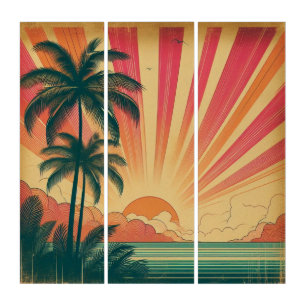 Retro/vintage tropical/Hawaiian sunset  Triptych