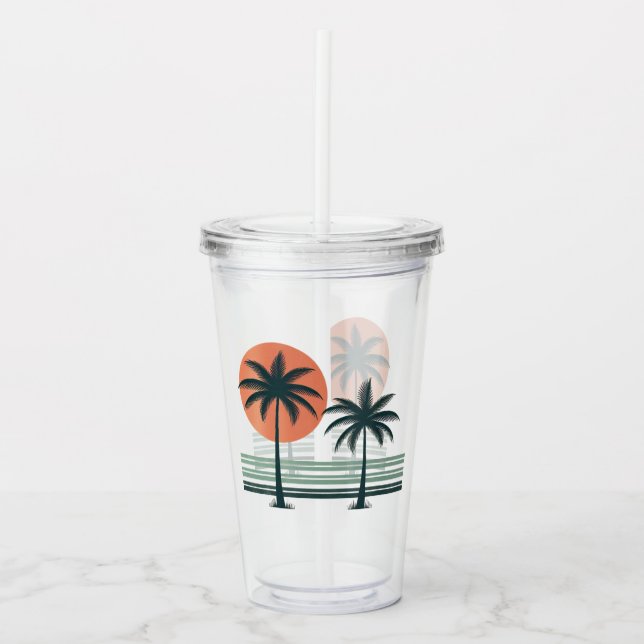 Retro/vintage tropical palms tree acrylic tumbler (Front)