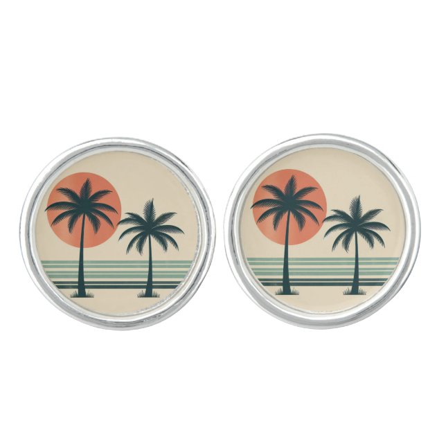 Retro/vintage tropical palms tree cufflinks (Front)