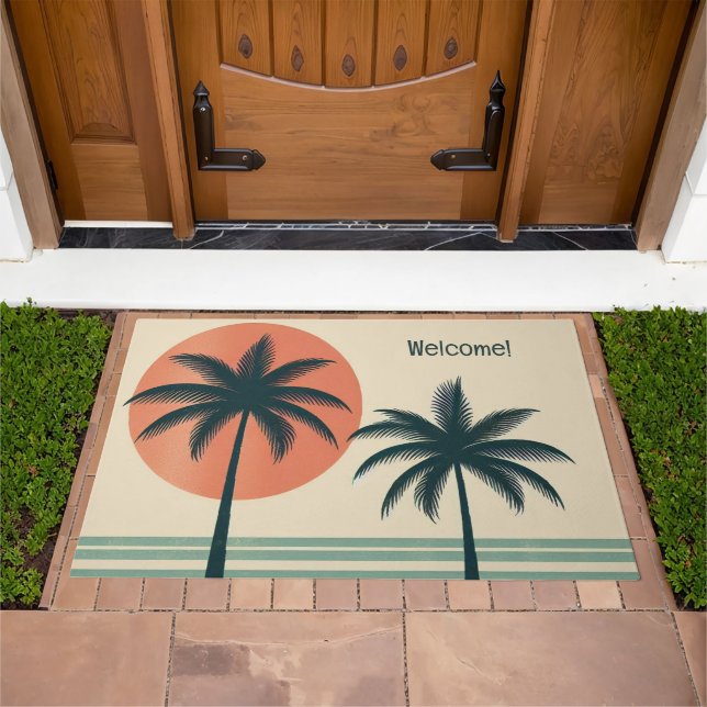 Retro/vintage tropical palms tree doormat (Outdoor)
