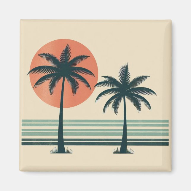 Retro/vintage tropical palms tree magnet (Front)