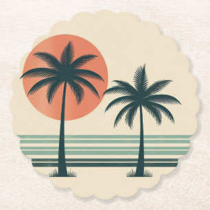 Retro/vintage tropical palms tree paper coaster