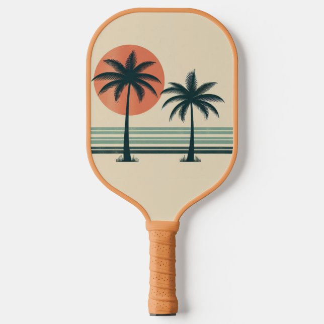 Retro/vintage tropical palms tree pickleball paddle (Front)