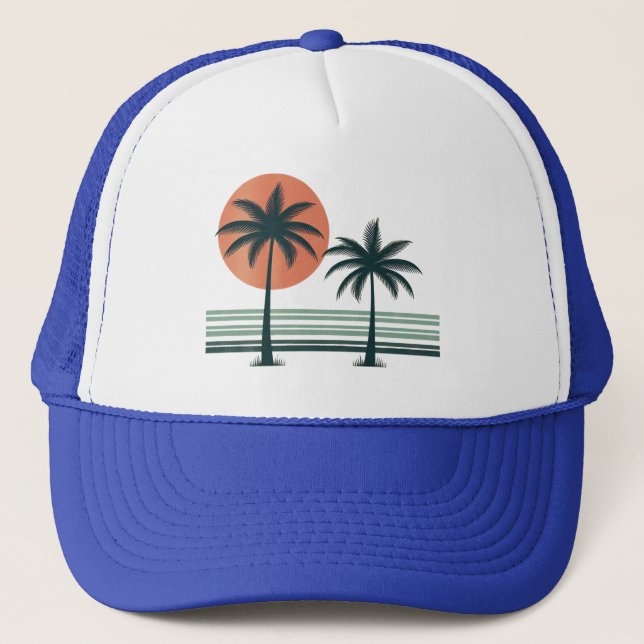 Retro/vintage tropical palms tree trucker hat (Front)