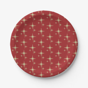 Retro Vintage Twinkling Mid-Century Star Pattern Paper Plates