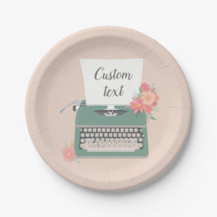 Retro vintage typewriter & flowers & custom paper plates