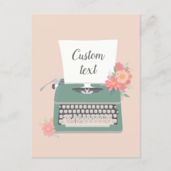 Retro Vintage Typewriter & Flowers & Custom Paper  Postcard by ComicDaisy at Zazzle
