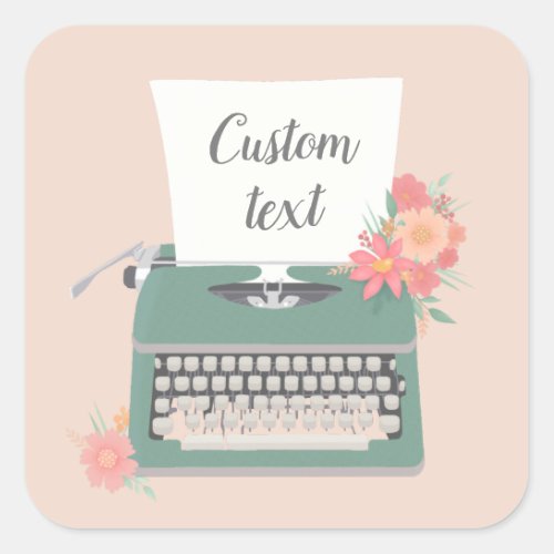 Retro vintage typewriter  flowers  custom paper square sticker