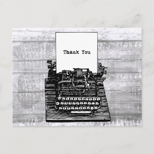 Retro Vintage Typewriter Gray Wood Black White Postcard