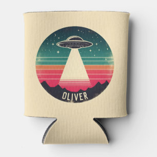 Retro Vintage UFO at Sunset Personalized Can Cooler