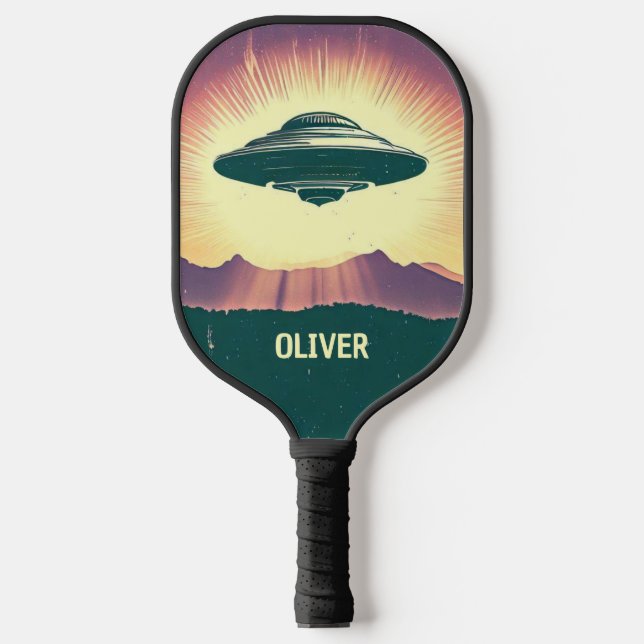 Retro Vintage UFO at Sunset Personalized Pickleball Paddle (Front)