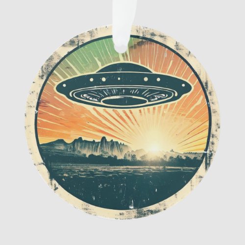 Retro Vintage UFO in Sunset Ornament