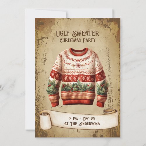 Retro Vintage Ugly Sweater Christmas Party Invitation