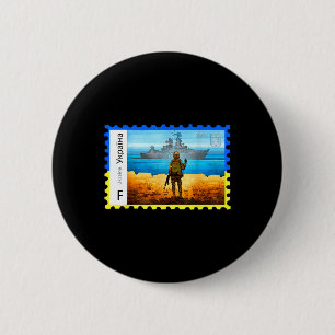 Retro Vintage Ukraine Postage Stamp Flag Pride Button