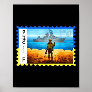 Retro Vintage Ukraine Postage Stamp Flag Pride Poster