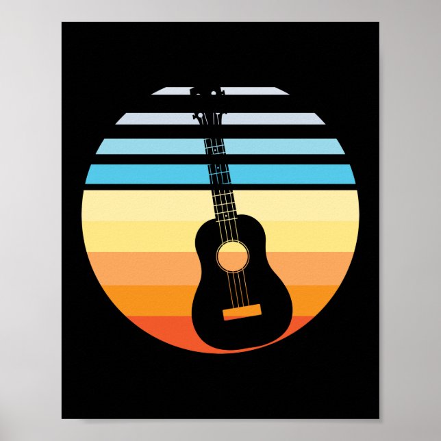 Retro Vintage Ukulele Sunset Hawaiian Player Poster (Front)